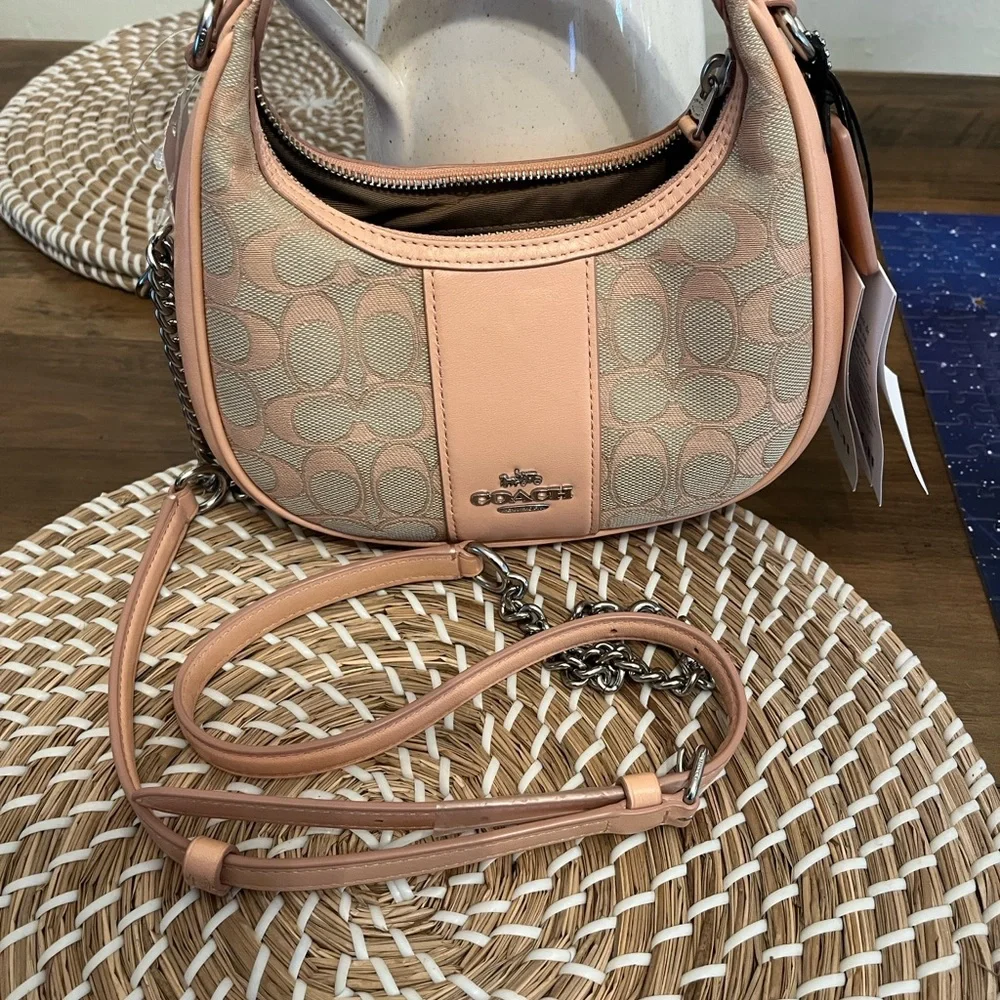 New Coach Pebbled Signature Hobo Bag in Peach